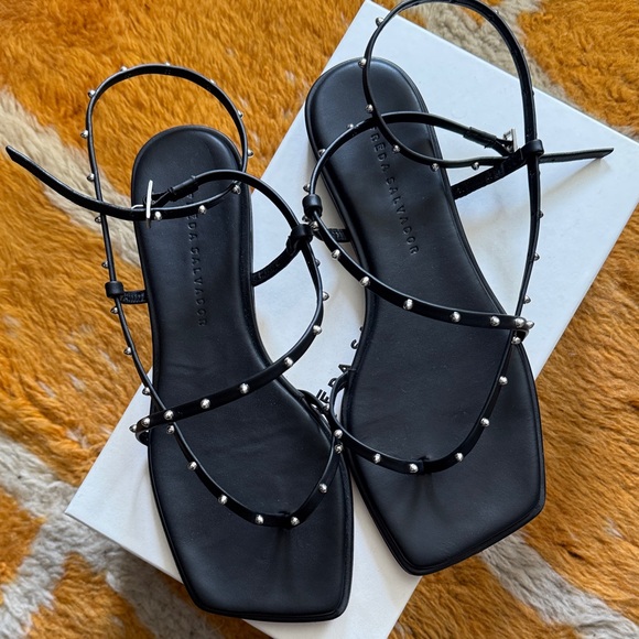 Freda Salvador Shoes - Freda Salvador Alexia Black Leather Sandals with Silver Studs